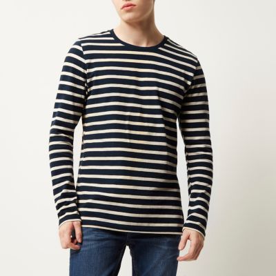 Navy Only & Sons stripe sweatshirt